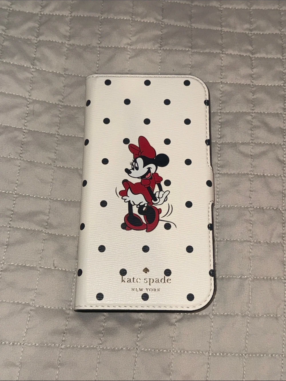 kate spade White Black Polka Dot Minnie Mouse Folio Phone Case with Red Accents